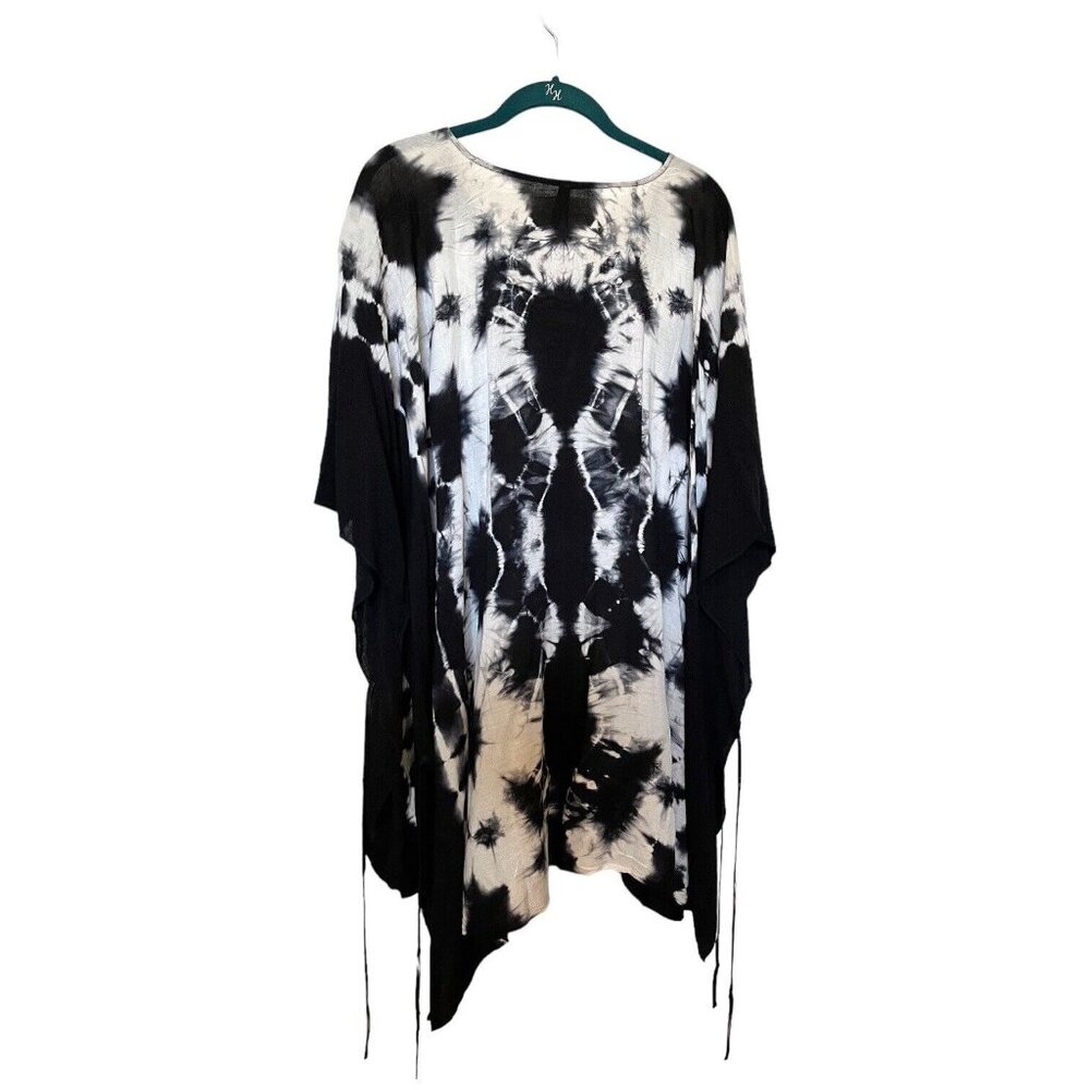 NWT Torrid Womens Black White Tie Dye Swim Coverup Poncho Style Side Ties OS - Picture 3 of 13